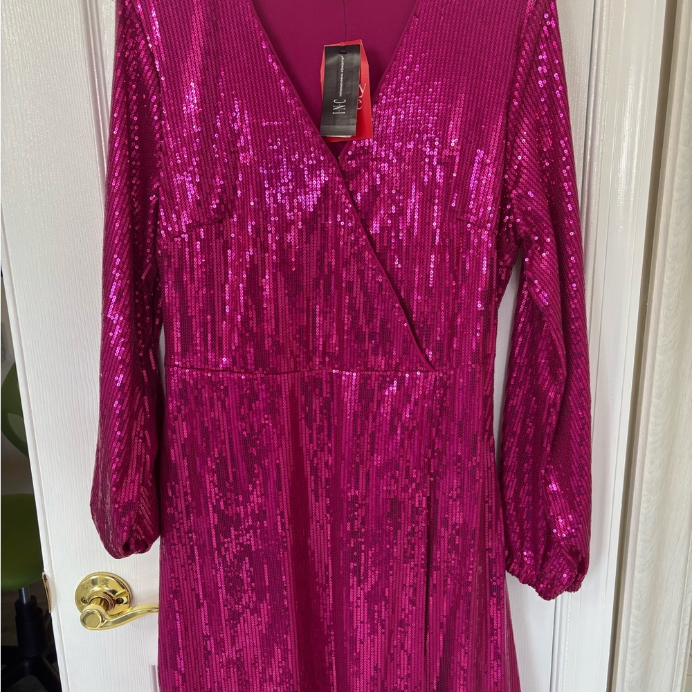 INC International Concepts Pink Sheath Dress with Bishop Sleeves